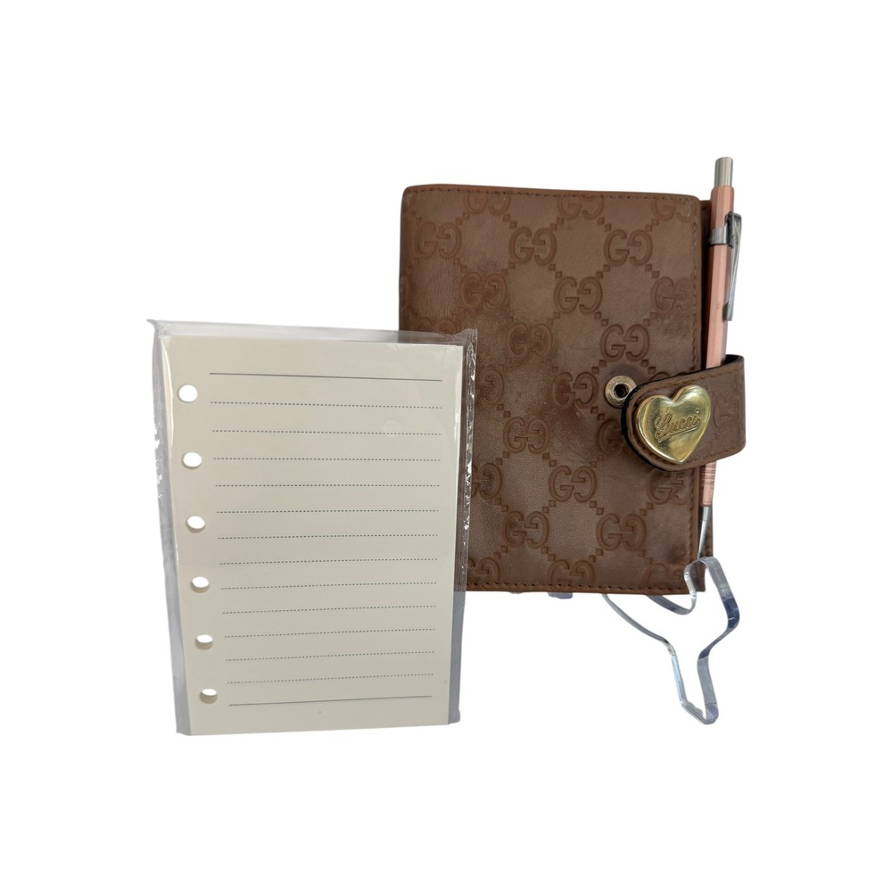 Gucci GG Monogram Leather Agenda Planner w/ Heart Logo 4 x 5.5, Inserts + Pencil - Picture 7 of 8